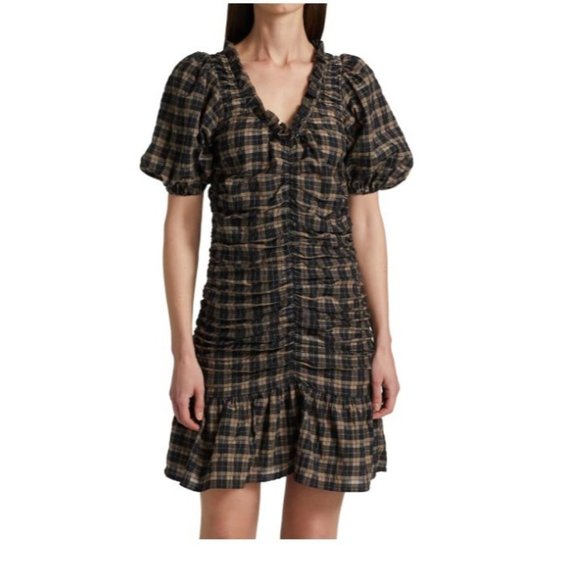 Ganni Dresses & Skirts - Ganni | Seersucker Check Puff-Sleeve Mini Dress